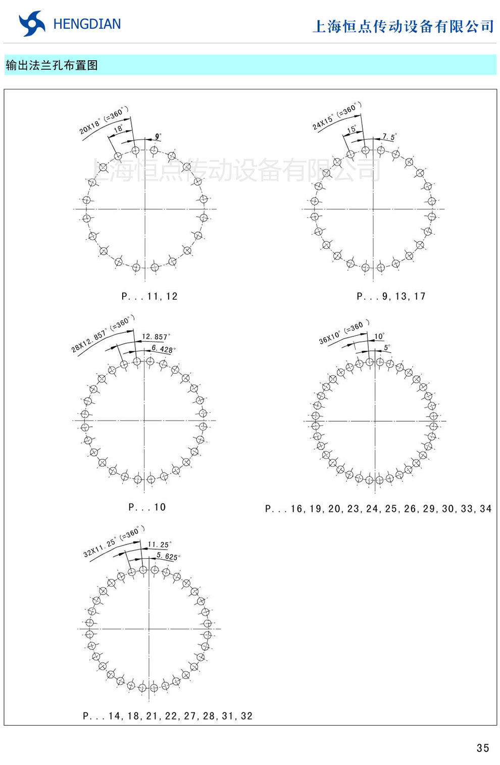 P系列行星齒輪減速器 輸出法蘭孔布置圖