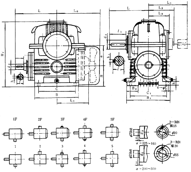 蝸輪減速器外形、安裝尺寸