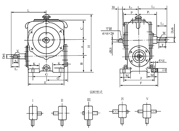 圓柱蝸杆減速器的外形、安裝尺寸及裝配形式